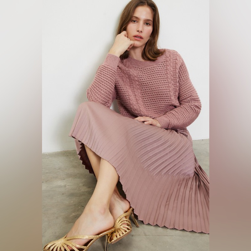 Ash Rose Knit Pullover Sweater And Pleated Dress Set